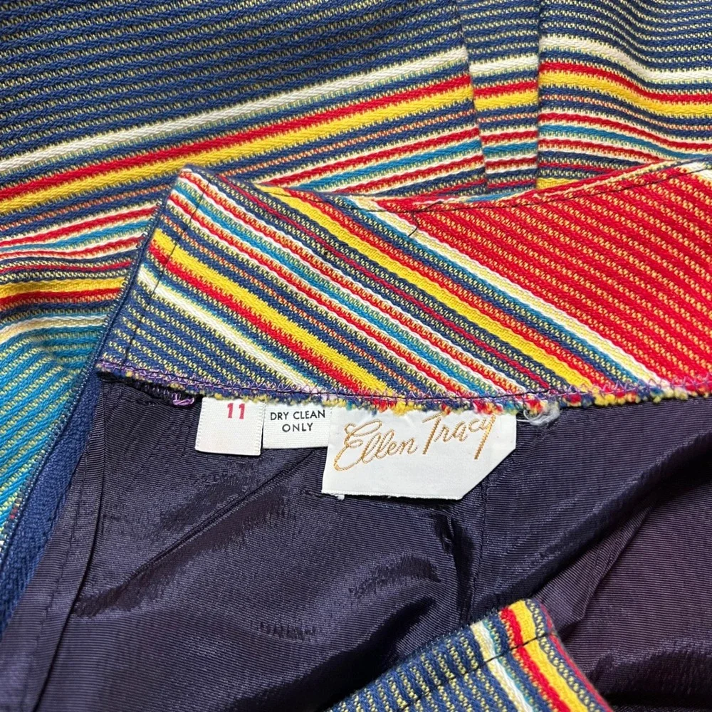 70s Vintage Ellen Tracy Pleated Mini Skirt Striped Red‎ Blue Women's Size 25